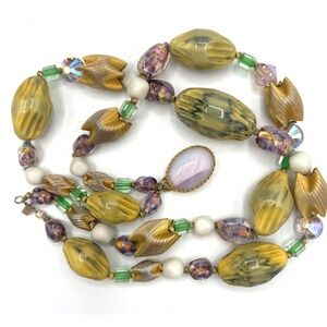 Vintage Necklace Chunky 2 Strand Beaded Mix Media Multi Shapes Colors Artisan